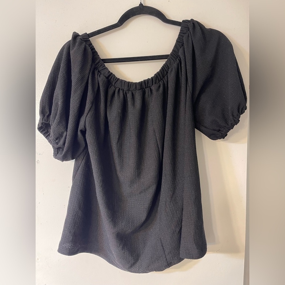 Anthropologie Black Puff Sleeve Off The Shoulder Blouse - Picture 2 of 8